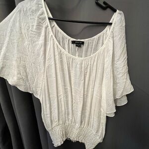 paper tee White Flutter-Sleeve Peasant Blouse